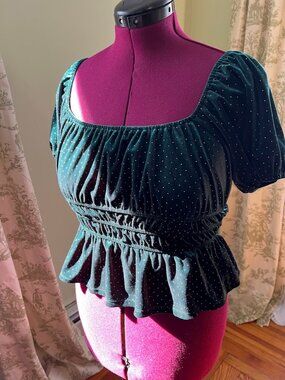 Mi Ami Emerald Green Velvet Peplum Top